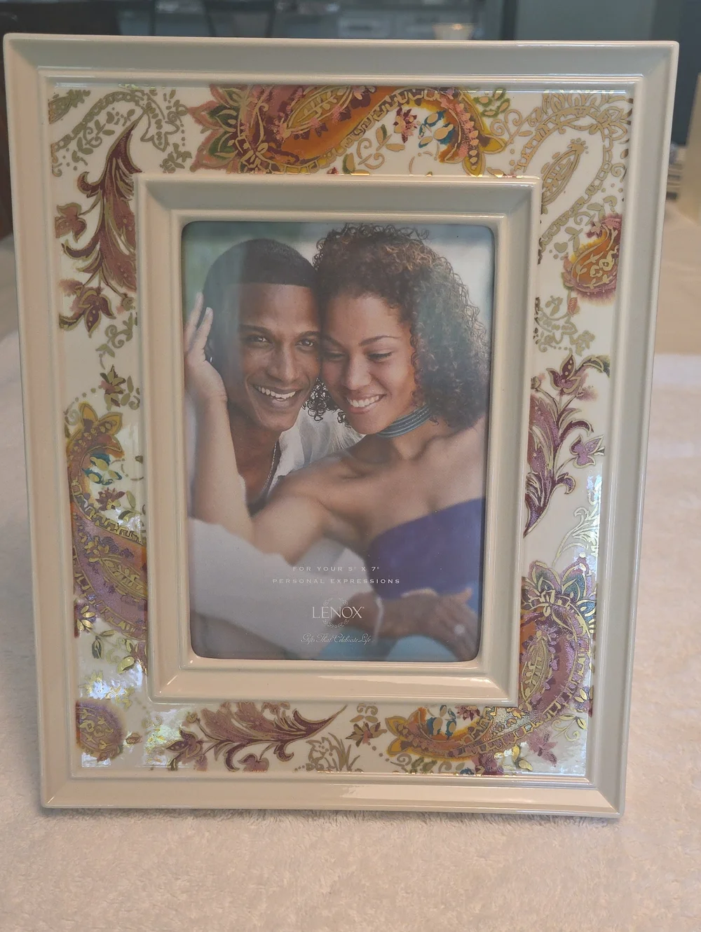 Lenox Burnished Amber Cream Frame with Gold and Purple Paisley Accents